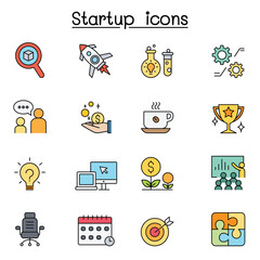 Startup icon set in thin line style