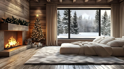 Cozy Cabin Decor Creates Winter Wonderland with Fireplace Warmth