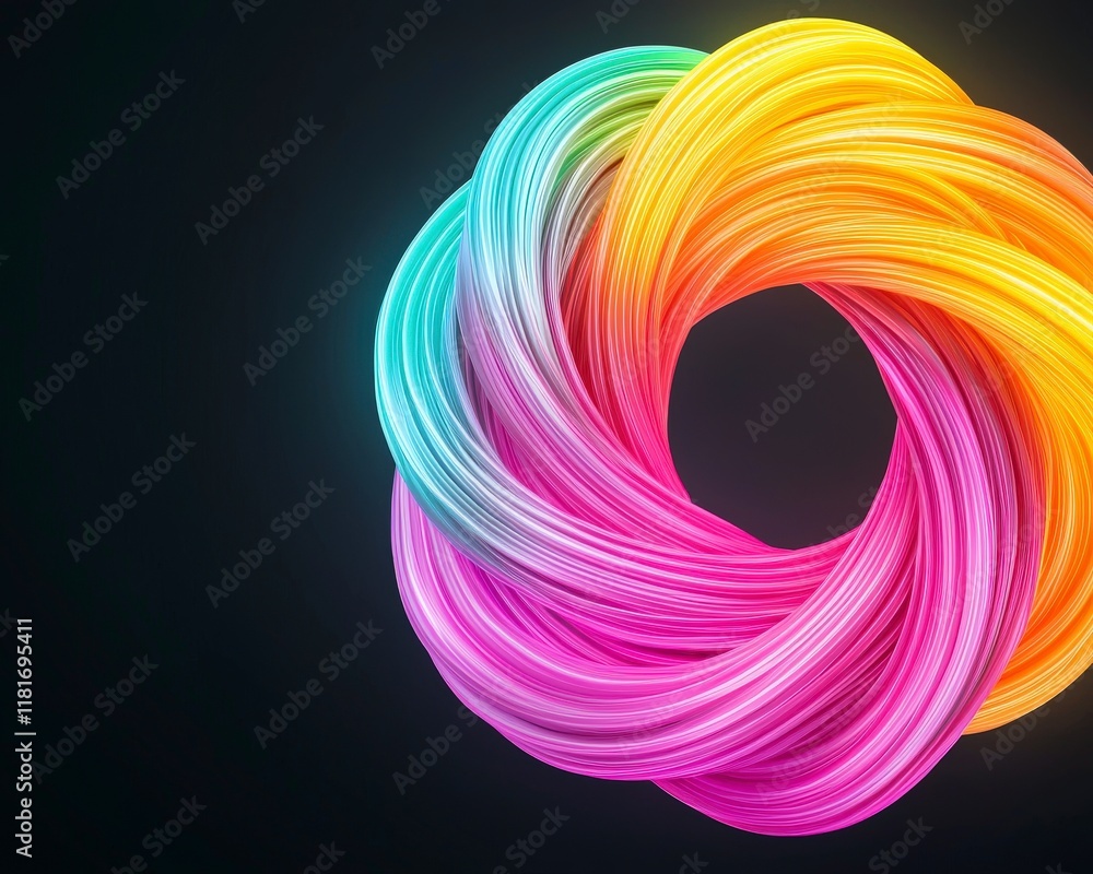 Poster colorful swirling lines creating an abstract artistic pattern on dark background for modern design p