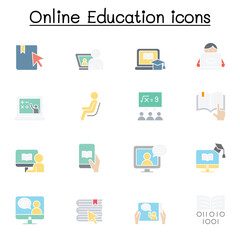 Online education icon set in thin line style