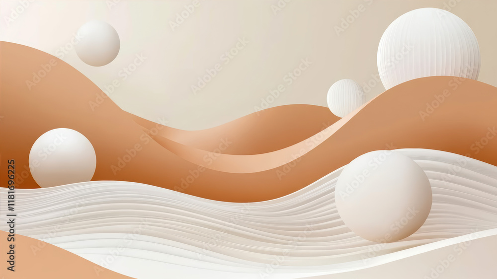 Aufkleber geometric shapes create an organic abstract background with smooth curves and soft spheres in a warm
