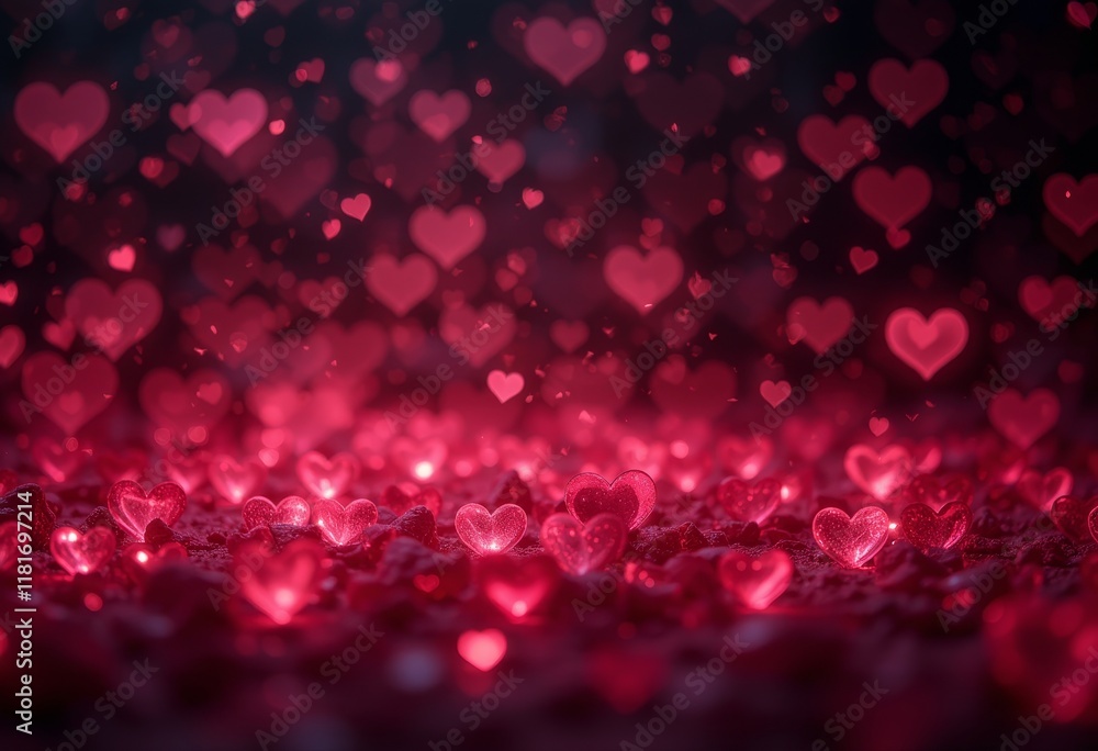 Poster glittering red heart with bokeh background.