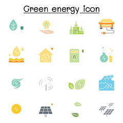 Green energy icon set in thin line style