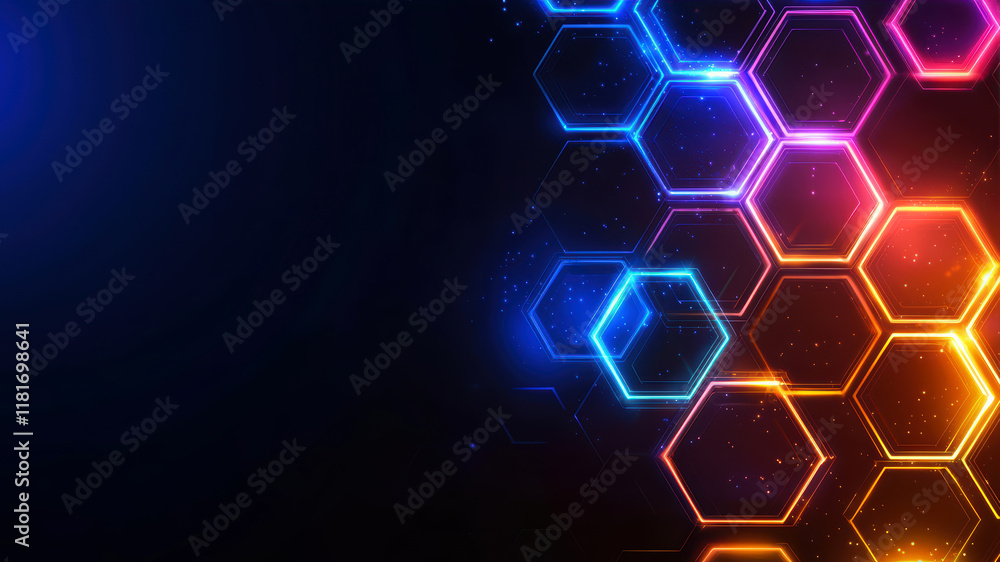 Aufkleber glowing hexagons create an abstract blue and orange background with vibrant colors suitable for digi
