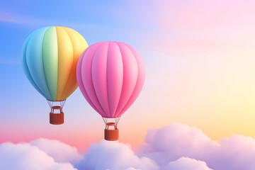 Naklejka premium Pastel Hot Air Balloons 3D Illustration