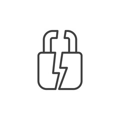 Broken lock line icon. Simple outline style. Unlock, crack, padlock, break, free, chain, code, security, fail, technology concept. Vector design illustration isolated. SVG