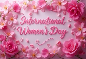 Happy Women’s Day message with pink floral decorations.