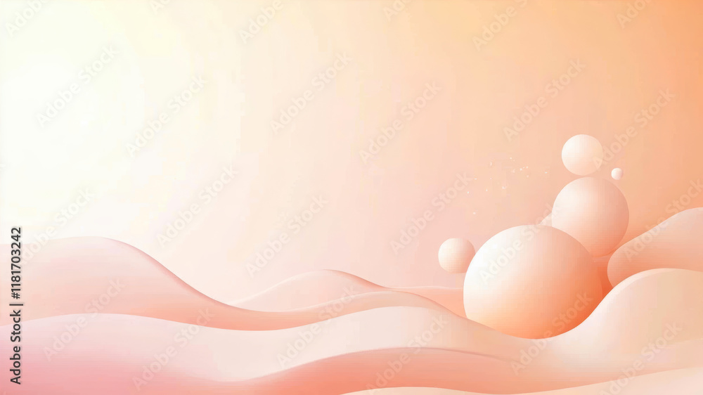Poster abstract design featuring soft shapes and spheres in a harmonious blend of warm colors