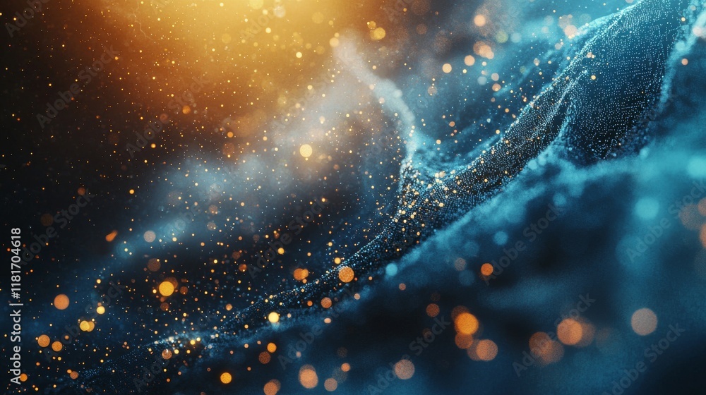 Poster a technology-themed background with a digital wave design, characterized by a stunning motion of wav