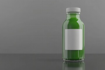 Obraz premium Fresh Juice Bottle on Reflective Surface with Gray Background