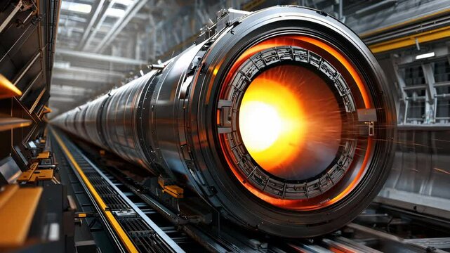 Futuristic Advanced Particle Accelerator with Brilliant Energy Emission and High-Tech Design