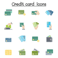 Credit card, Debit card, Payment, Shopping icons set in thin line style