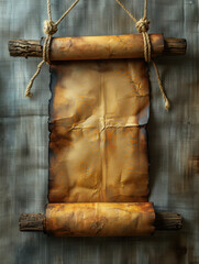 Blank scroll with a golden axis displayed against a textured background