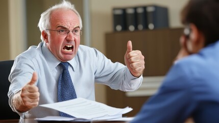 Fototapeta premium A frustrated man gestures angrily during a conversation, emphasizing his point.