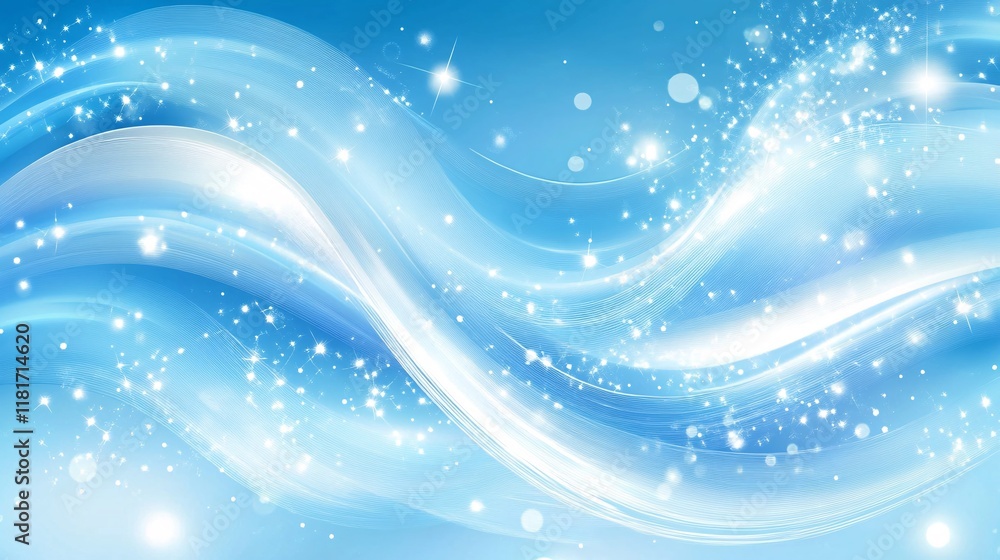Aufkleber a serene abstract design featuring soft blue waves and sparkling light elements, creating a tranquil