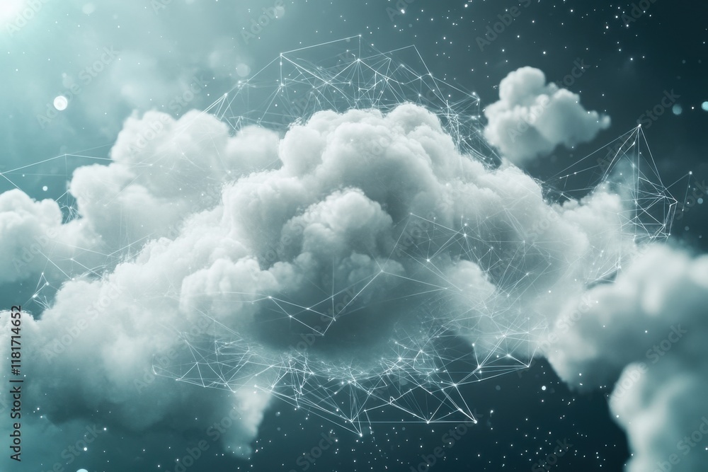 Poster abstract digital clouds create a serene atmosphere in futuristic design