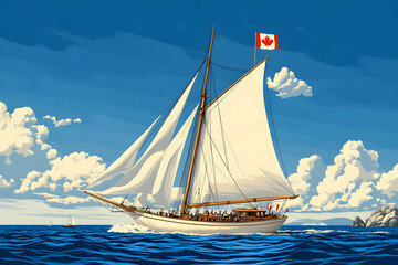 Fototapeta premium Sailing Yacht Illustration: Ocean Voyage