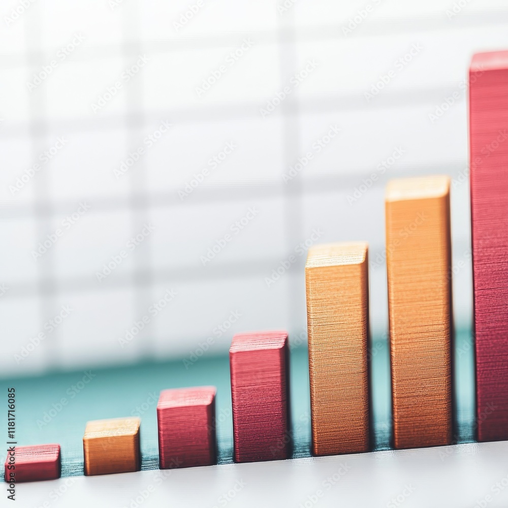 Poster economic report outlook concept. bar graph showing growth with colorful ascending bars against a gri