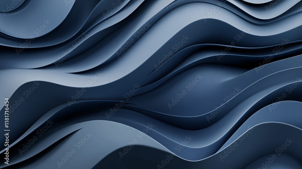 Poster a dynamic abstract background featuring flowing waves in deep blue tones.