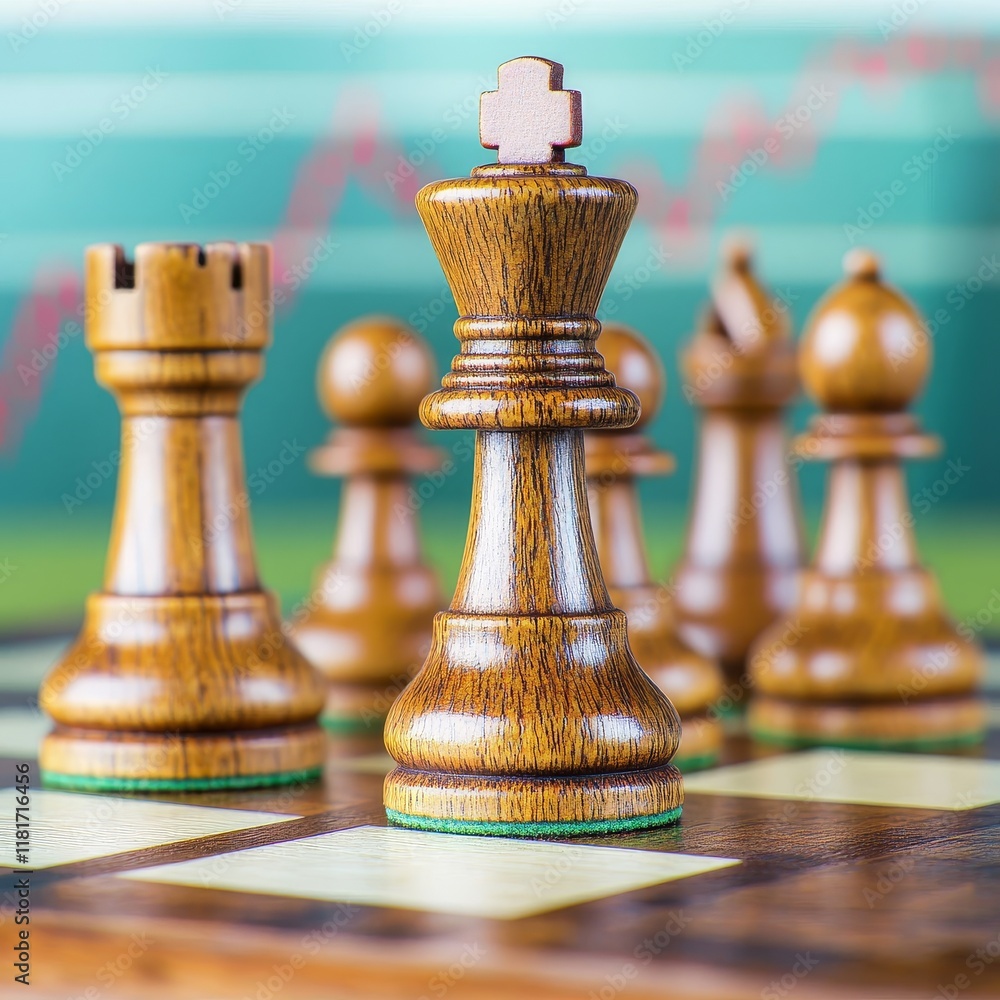 Aufkleber trading strategy tip concept. chess pieces in focus with a blurred background of a chessboard.