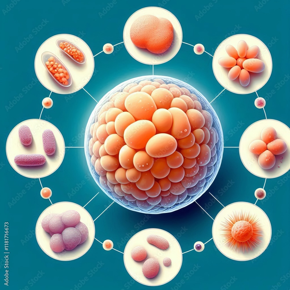 Poster yeast cell illustrate its round shape and budding process