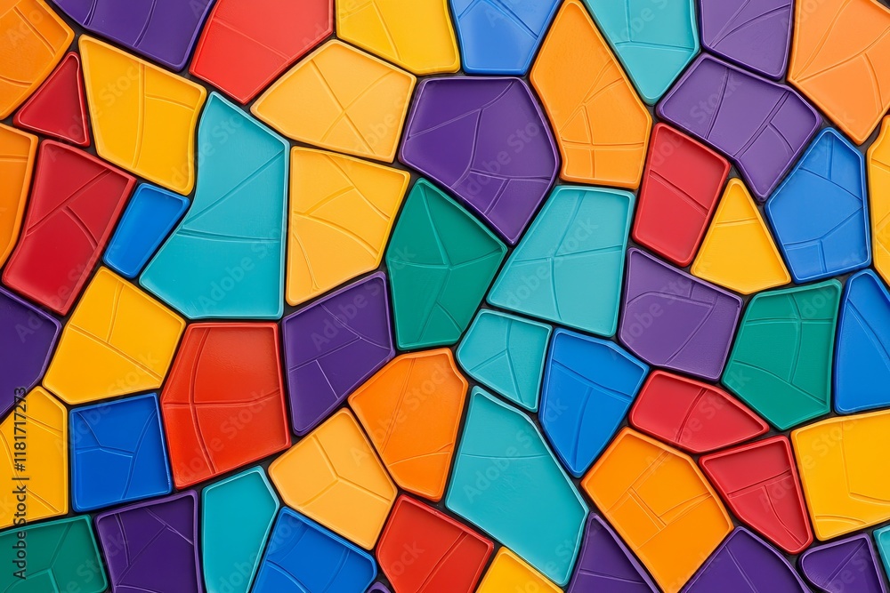 Poster recycle material advancement concept. colorful mosaic pattern with vibrant geometric shapes and text