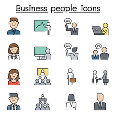 Business people icons set in thin line style