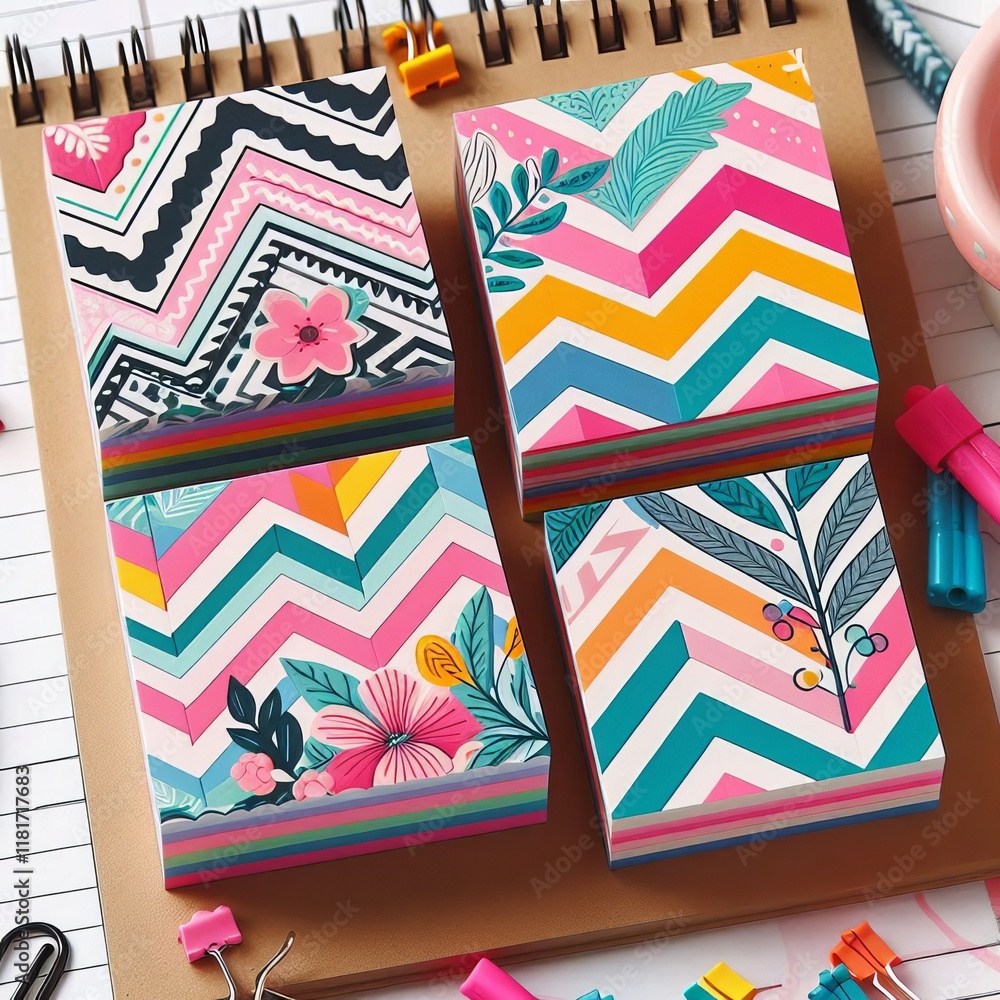 Poster zig zag notes chevron patterned sticky notes in bright colors