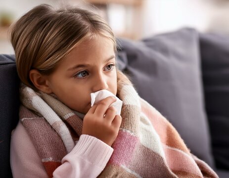 Chora dziewczynka ma grypę i katar