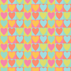 a bright multicolored pattern with hearts and squares for Valentine's Day
