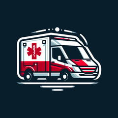 This logo features an ambulance design in vibrant vector graphics, showcasing a modern style and color palette. Perfect for healthcare branding, it symbolizes emergency services and medical assistance
