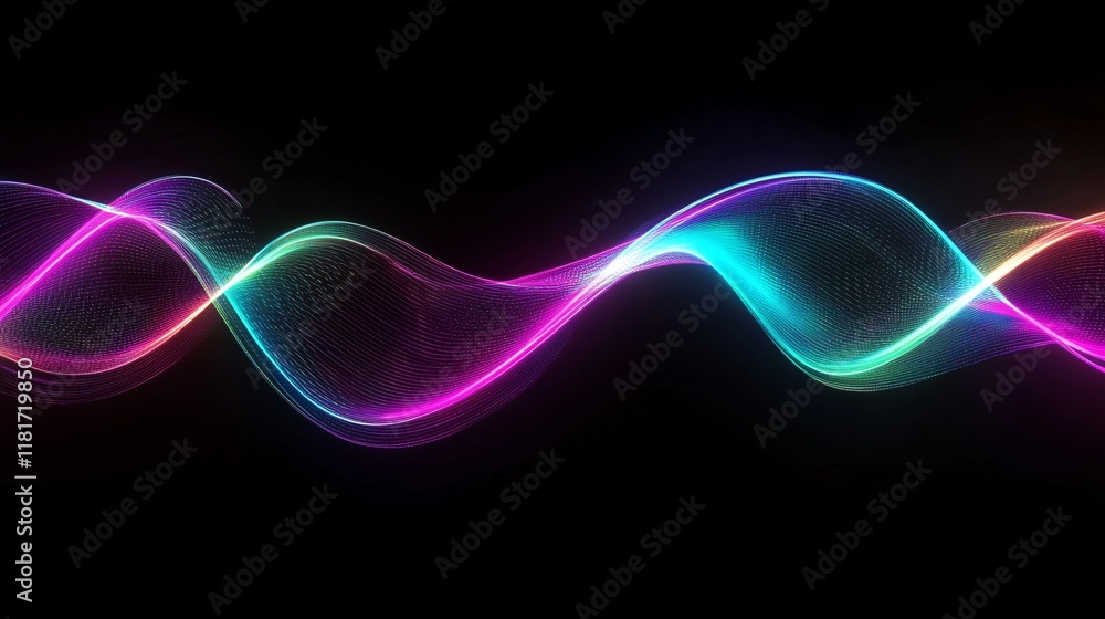Poster abstract wavy lines in vibrant colors on a dark background create a dynamic visual effect.