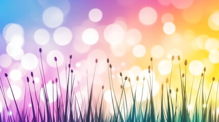 Obraz premium Colorful Bokeh Background with Silhouetted Grass