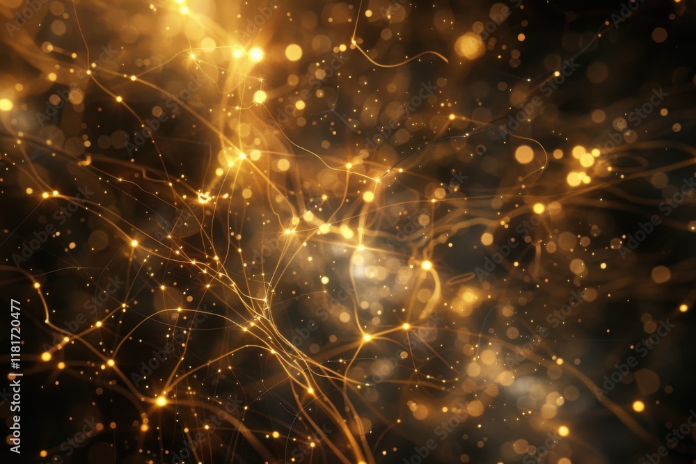 Poster beautiful neural network-inspired background with luminous nodes and connections