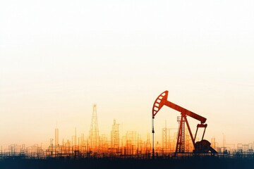 Obraz premium Sunset oil pumpjack energy scene industrial landscape serenity