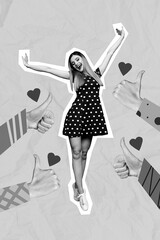 Creative photo 3d collage artwork poster postcard of happy pretty lady rejoice good mood nice...