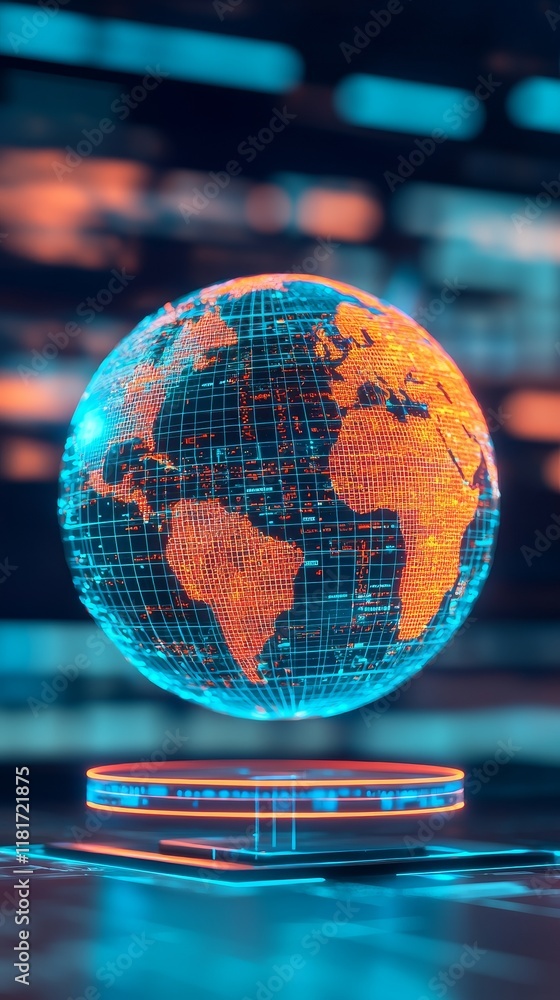 Poster change policy of environmental concept. illuminated digital globe on a futuristic background.
