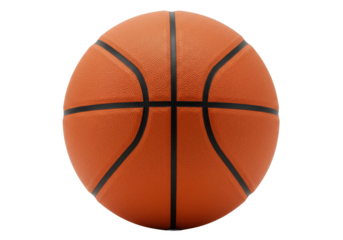 A vibrant orange basketball with black seams, isolated on a white background