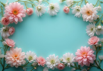 Obraz premium Pastel flower arrangement on turquoise background