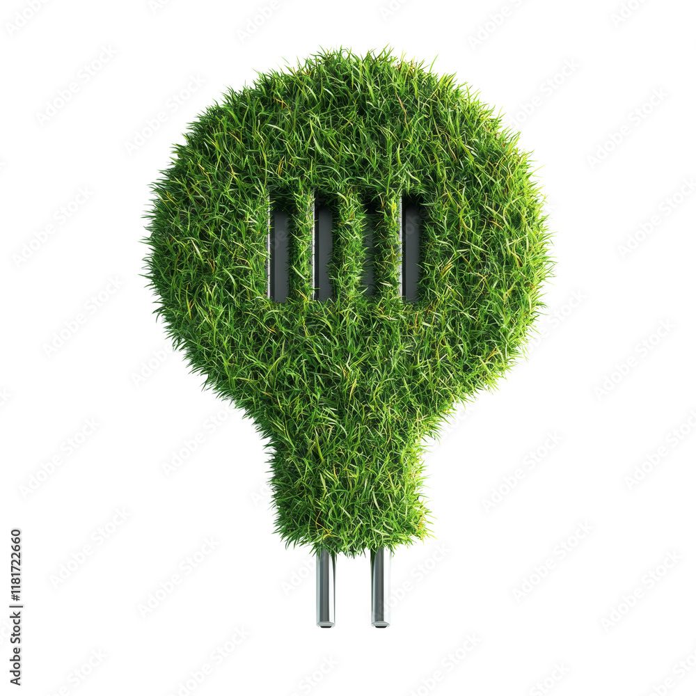 Poster a 3d rendering depicts a lightbulb shaped from vibrant green grass, symbolizing clean and renewable 