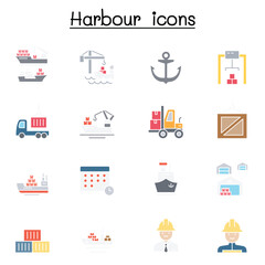 Port icon set in thin line style