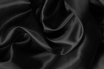 Obraz premium Black grey fabric texture background, detail of silk or linen pattern.