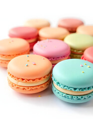 Obraz premium Sweet Delights - Colorful Macarons on White Plate in Pastel Kitchen Ambiance