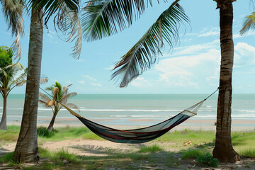 Luxury beachfront hammock, tropical relaxation and travel concept.