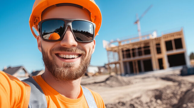 builder smiling while taking selfie at construction site
