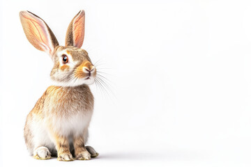 Obraz premium A cute rabbit sitting gracefully, showcasing its soft fur and expressive ears against a clean white background.