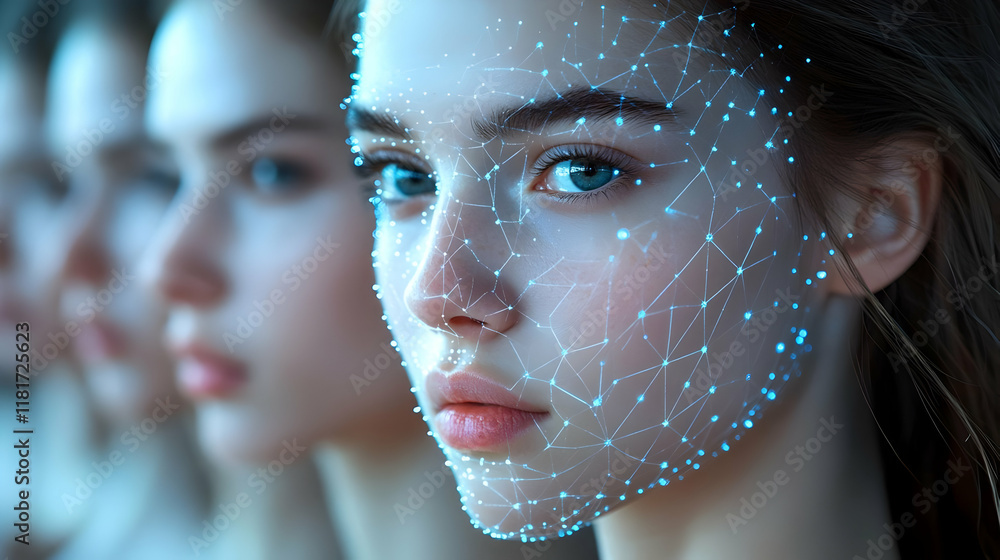 Aufkleber facial recognition scans biometric data securely & efficiently with technology