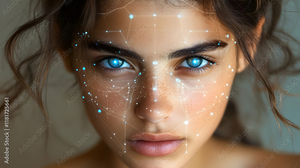 Poster facial recognition technology scans and identifies biometric data securely