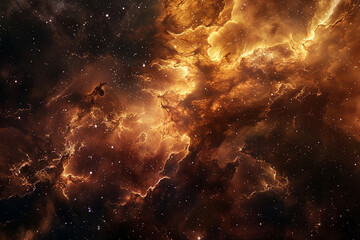 Obraz premium stunning cosmic nebula with golden hues and swirling clouds in deep space