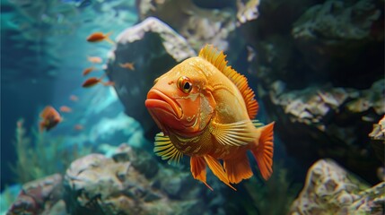 Fototapeta premium Yellow Tang Fish Swimming in a Colorful Coral Reef Aquarium